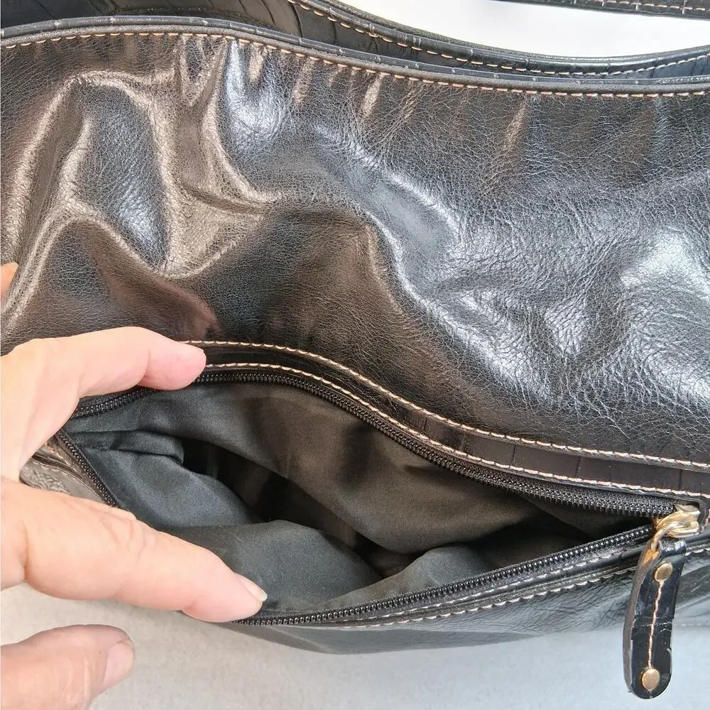 Liz Claiborne Slouchy Hobo Shoulder Bag Purse Black Faux Leather
